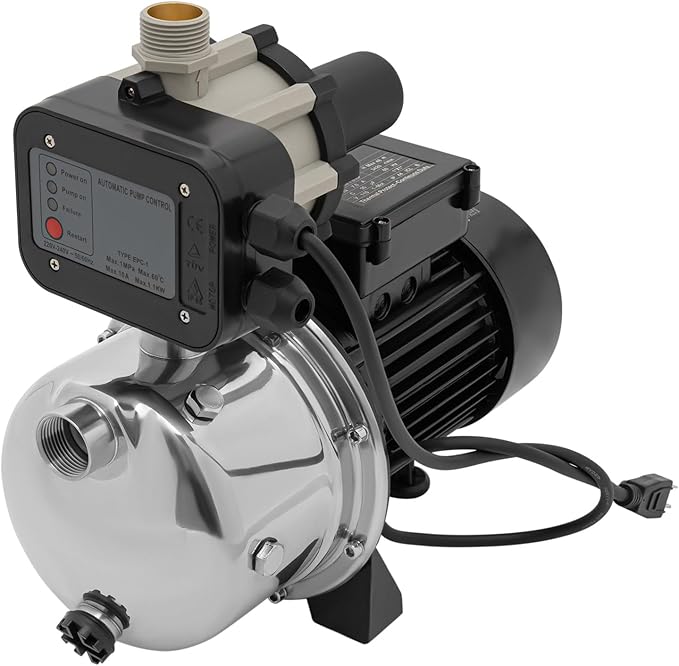 1.5 HP Shallow Well Jet Pump, 110V 115V Cast Iron Garden Booster Pump with Automatic Controller, 1200GPH 157.48ft Lift 87PSI for Lawn Irrigation Water Transfer Home Farm Water Supply