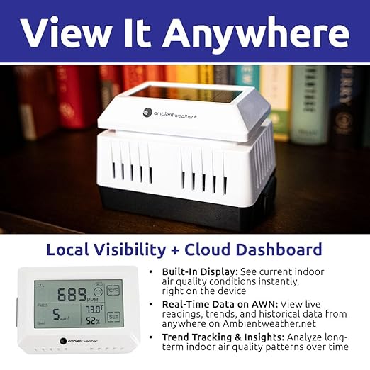 Ambient Weather AQIN Pro Wireless Indoor Air Quality Index with PM1, PM2.5, PM4, PM10 and CO2 Particulate Monitor