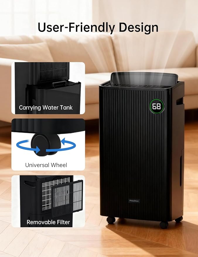 4500 Sq.Ft Dehumidifier with Drain Hose 80 Pint, for Basement, Bathroom, Bedroom, Home, Automatic Defrosting, Intelligent Humidity Control with 24HR Timer, Smart Quiet Dehumidifiers, Black
