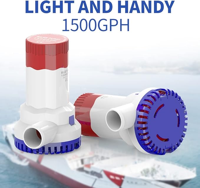 1500 GPH Marine Electric Bilge Pump 12V Low Noise Non-Automatic Boat Bilge Pump, Suitable for All Kinds of Ship Type Water Equipment
