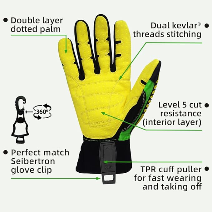 Seibertron High-Vis Series Cut Resistant Reducing Anti-Impact Mechanics Heavy Duty Safety Rescue Oil and Gas Gloves