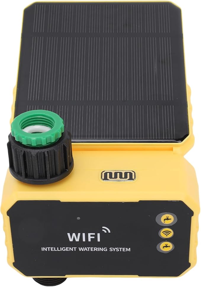 WALFRONT Smart WiFi Water Timer Adjustable 90° Solar Panel Sprinkler Timer for Garden Hose Rain Sensing Feature Automatic Irrigation Controller System