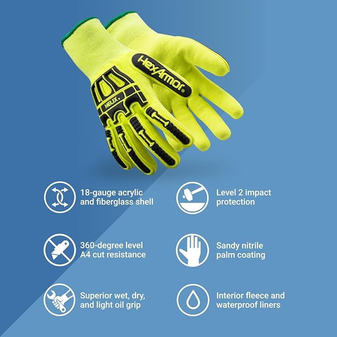 HexArmor Cold Weather Helix Series Gloves | Cut and Puncture Resistant | High-Dexterity | Touchscreen Capable