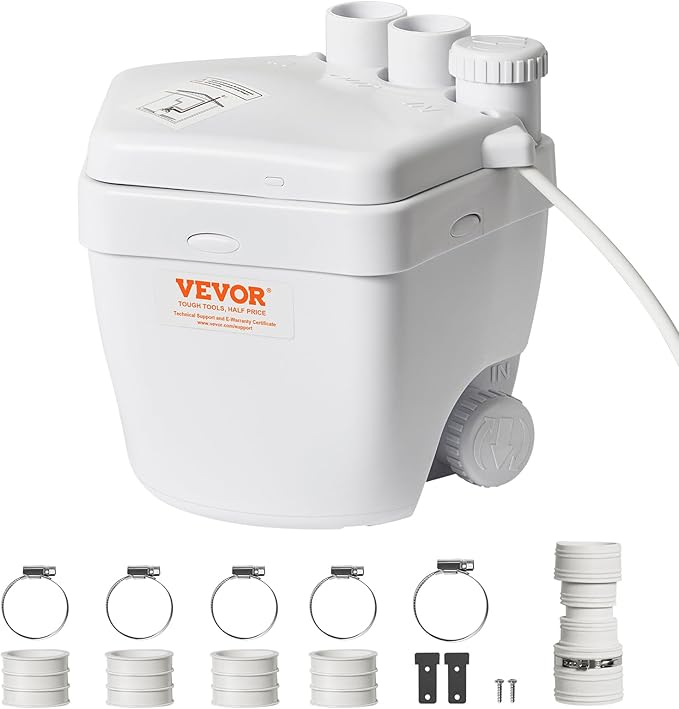 VEVOR 1/3 HP 120-Volt 1750 GPH Flow 18 ft Head Under-Sink Sump Pump System with Copper Wire Motor, Heavy-Duty Utility/Laundry Drain Pump, White