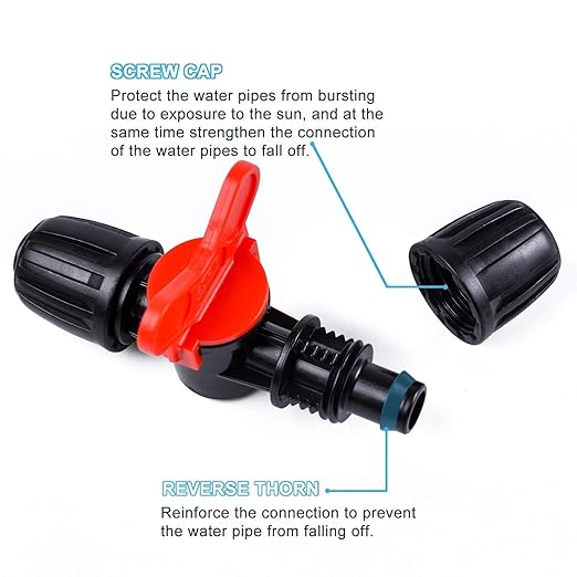 Kalolary 20PCS Drip Irrigation Switch Valves, 1/2" Barbed Lock Shut Off On Valve in-line Barbed Tee Switch Valve for 1/2 Inch Tube 16mm Irrigation Valve Fittings with Lock for Garden Sprinkler System