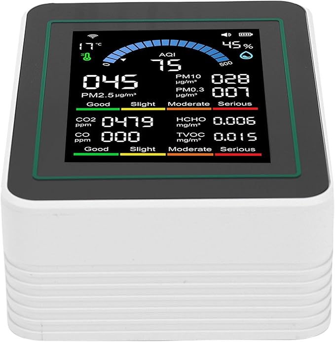 10 in 1 WiFi Air Quality Meter, CO2 TVOC HCHO PM2.5 PM10 PM0.3 Detector, Indoor Air Monitor with APP Control, Ideal for Smart Home & Indoor Testing