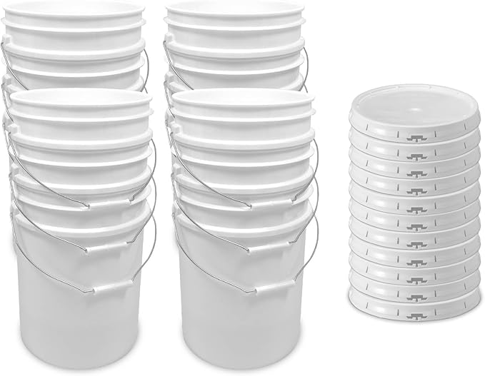 ePackageSupply 5 Gallon Bucket - Food Grade Bucket with Airtight Gasketed Tear Strip Lid, BPA-Free, Heavy-Duty 90 Mil HDPE Plastic Pail, Bulk Storage, Durable Container, Made in USA - White, 12 Packs