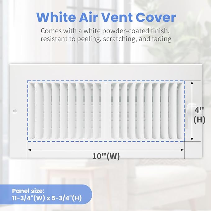 10 x 4 Inch [Duct Opening] Air Vent Covers for Wall or Ceiling - High Airflow 2 Way Steel Ventilation - Adjustable Wall/Ceiling Register, 11-3/4 Inch x 5-3/4 Inch [Overall Dimensions]