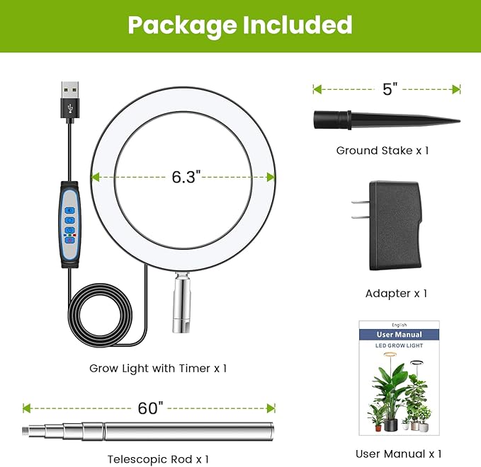 Kullsinss Black Grow Light, Full Spectrum LED Plant Lights for Indoor Growing with 6/12/16H Timer, 3 Color Modes, 5 Brightness, 10"-65" Height Adjustable Plant Grow Lamp for Large Indoor Plants