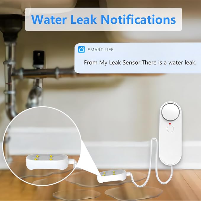 Mengshen WiFi Water Leak & Water Level Detector, 2-in-1 Tuya Smart Sensor Alarm Loud Volume APP Alert Monitoring with 6.5 Feet Detection Line for Swimming Pool Fish Tank Aquarium