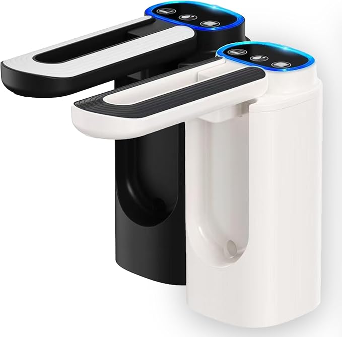 5 Gallon Water Bottle Pump Foldable Spout, Automatic Water Dispenser Type-C Charging Portable Electric Water Jug Dispenser (Black+White)
