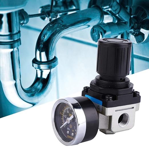 AR2000 02 G1/4 in Pneumatic Pressure Regulator with Meter, Adjustable Air Flowing Control Valve for Industrial Compressors, Filter System Accessories