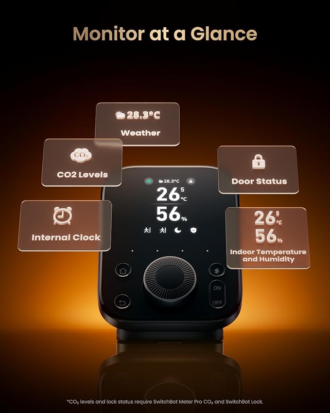 SwitchBot Hub 3 (3rd Gen) Smart Home Command Center: Screen + Physical Dial, IR Remote Hub for TVs/ACS, Temp/Humidity Sensor (±0.2°C), Matter Bridge, Bluetooth 200m, Works on 2.4GHz WiFi