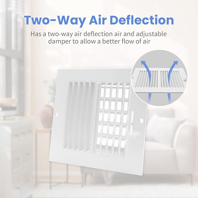 6 x 6 Inch [Duct Opening] Air Vent Covers for Wall or Ceiling - High Airflow 2 Way Steel Ventilation - Adjustable Wall/Ceiling Register, 7-3/4 Inch x 7-3/4 Inch [Overall Dimensions]