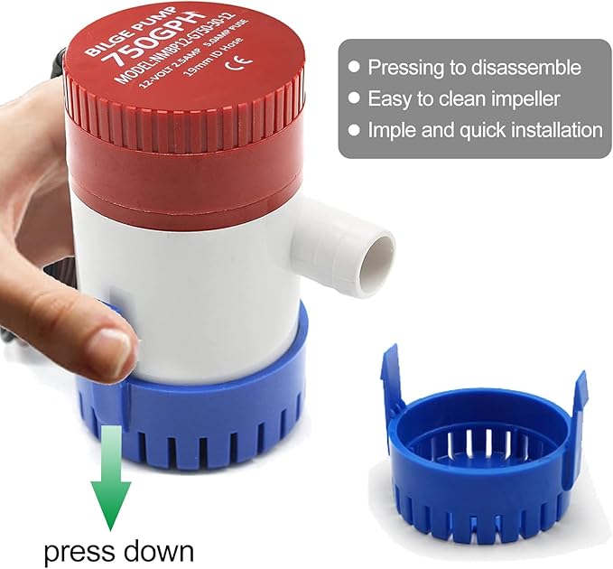 750GPH Bilge Pump 12V Marine Submersible Electric Rule Bilge Water Pump 3/4 Inch Hose Outlet for Boat RV Yacht Caravan