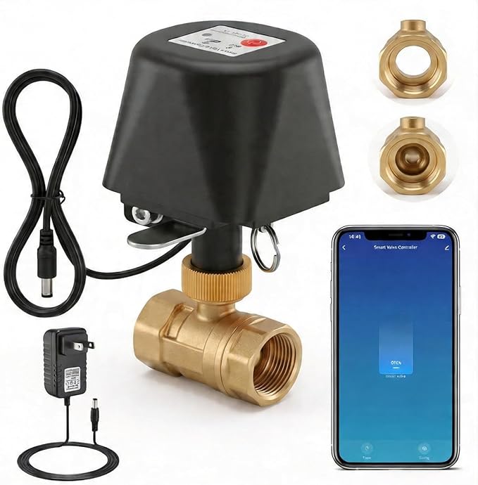 Smart WiFi Water Valve, Brass Motorized Ball Valve with Timer & App Remote Control, Alexa/Google Home Compatible, Ideal for Garden Sprinkler, Pool Filling, Greenhouse & Hydroponics, 1" NPT