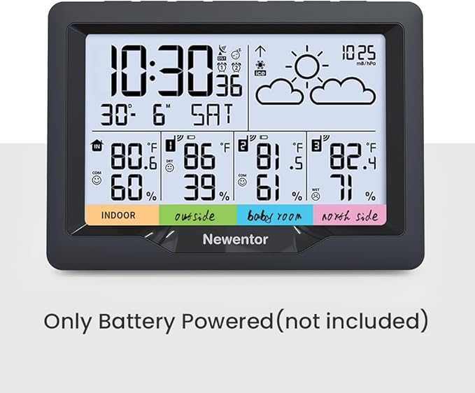 Newentor Weather Station Wireless Indoor Outdoor Multiple Sensors, Digital Atomic Clock Weather Thermometer, Temperature and Humidity Monitor, Forecast Weather Station with Backlight, Black