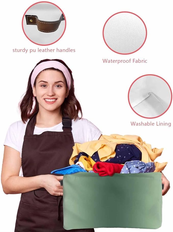 Sage Green Grey Ombre Storage Bins Cubes Waterproof Cloth Storage Basket, Farmhouse Gradient Minimalist Foldable Storage Bags for Shelf Clothes Storages Organizers with Handles 15x11x9.5 in 2PCS
