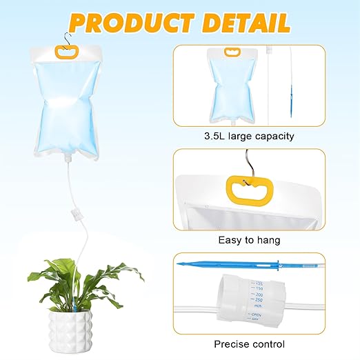 5 Pcs 3.5L Plant IV Water Bag Plant Watering System Device, Automatic Plant Waterer Self Watering IV Drip Bag Irrigation Drip Watering Bag with Adjustable Flow for Indoor Outdoor Potted Plant