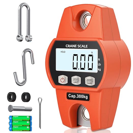 Hanging Scale 660lb/300kg - High-Accuracy Crane Scale with Aluminum Frame and LCD Display. Functions as Fishing Scale and Luggage Scale. for Farm, Hunting, Fitness, and Travel Weighing