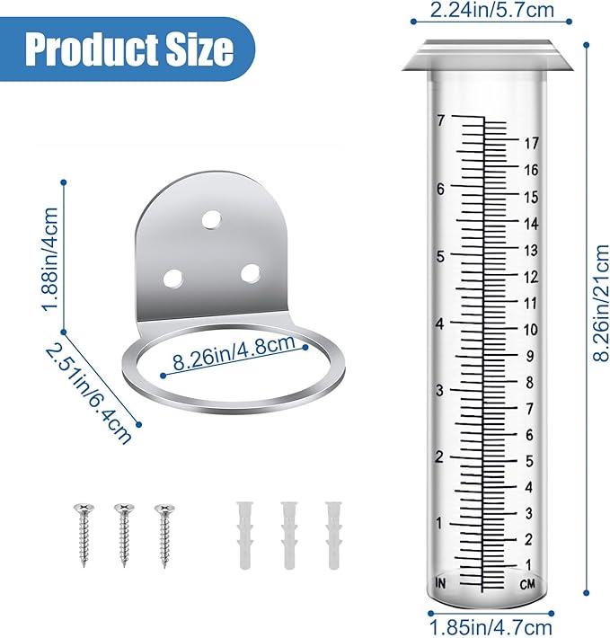 Accurate Rain Gauge Outdoor, 7" Rain Gauges Outdoors Best Rated with Stainless Steel Rack Holder, Thickened Plastic Large Precise rain Measure Guage for Fence Yard Lawn Garden