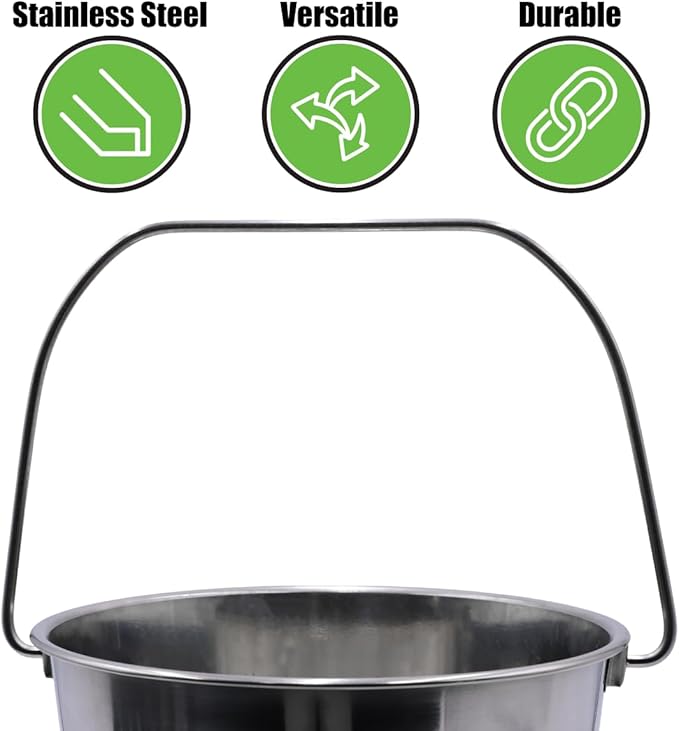 Grip Stainless Steel Bucket (4 Gallon) - Great for Pets, Cleaning, Food Prep - Hang on Fences, Cages, Kennels - Home, Garage, Workshop