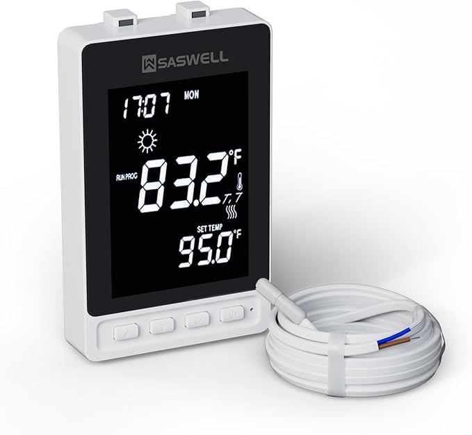 Programmable Thermostat for Electric Floor Heating, Digital Thermostat for House, 120/240V 16A, Dual Mode, Built-in GFCI, Includes 10K NTC Sensor