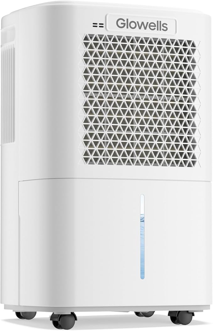 2500 Sq.Ft Dehumidifier for Basement with Drain Hose, Glowells 34 Pints Dehumidifiers for Home, Bathroom, Bedroom Large Room, RV, Three Modes, Quiet with Smart Compressor, Dry Clothes, 24H Timer