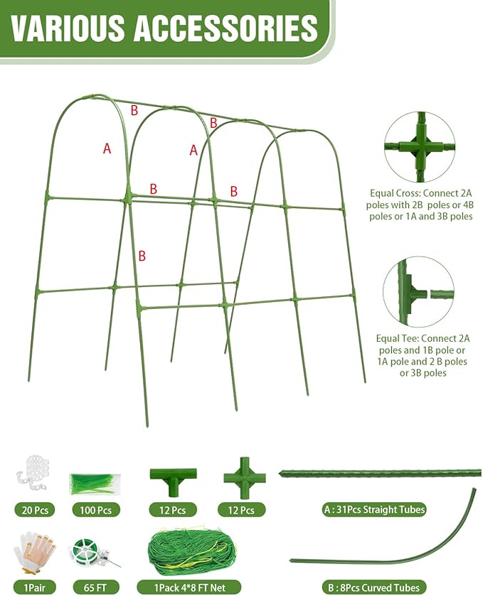 Joyhalo Cucumber Trellis for Raised Bed, U-Shape Garden Trellis for Climbing Plants Outdoor, 51 * 35 * 48in Metal Arch Vegetables Trellis, Plant Support for Vegetable Vine Pea Bean Tomato