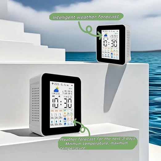Weather Stations Wireless Indoor Outdoor Thermometer Alarm & Smart WiFi Weather Forecast Next 3 Days with Phone App Temperature & Humidity Monitor with 3 sensors Store 1 Year's Data. (2CO17-3)