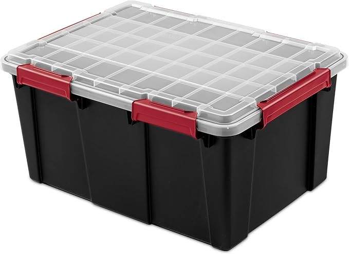 Waterproof Dustproof 20 Gal Gasket Tote, IP68-Rated Plastic Storage Bin with Clear Lid, for Basement, Garage, and Attic