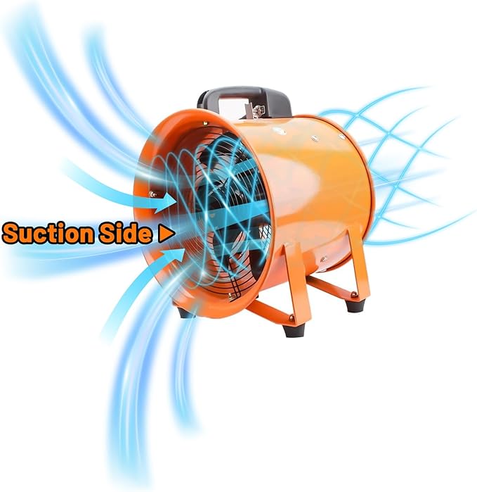 12-Inch High-Velocity Portable Utility Blower Fan, Industrial Exhaust Fan with 33ft Flexible Duct Hose, 3150 RPM Low-Noise Ventilator for Basements, Workshops, Warehouses, and Confined Spaces