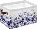 Purple Blooms Floral Storage Bins Cubes Waterproof Cloth Storage Basket,Farmhouse Spring Flowers Botanical Foldable Storage Bags for Shelf Clothes Storages Organizers with Handles 15x11x9.5 in 1PCS