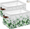 Green Blooms Floral Storage Bins Cubes Waterproof Cloth Storage Basket,Farmhouse Spring Flowers Botanical Foldable Storage Bags for Shelf Clothes Storages Organizers with Handles 15x11x9.5 in 2PCS
