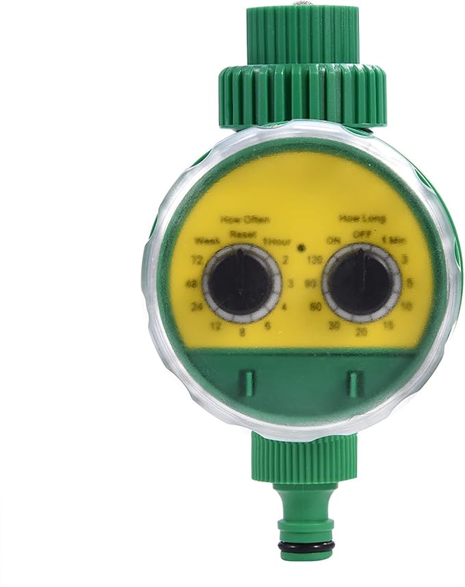 Automatic Irrigation Timer Water Sprinkler, Two - Dial Electronic Garden Controller with Waterproof ABS, Green - Up to 16 Daily Waterings, Adjustable Valve Timing for Outdoor Hos