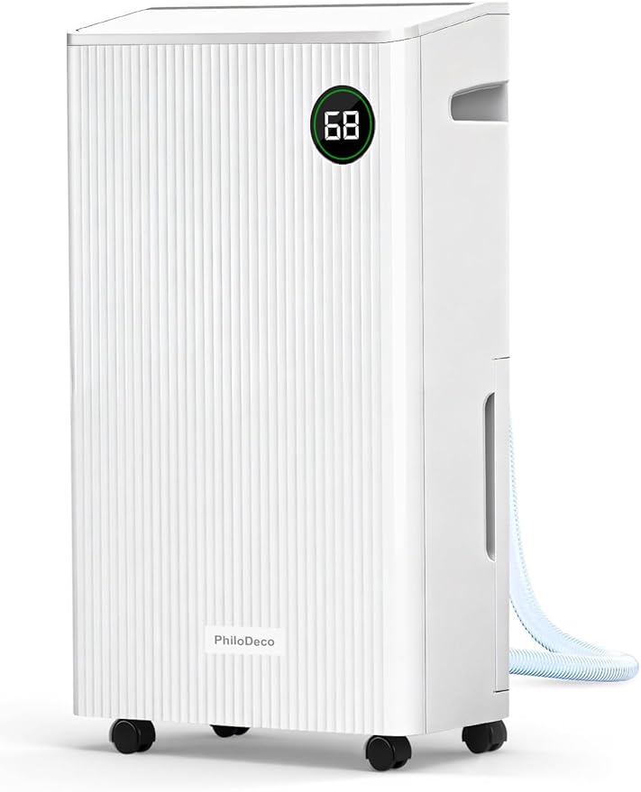 PHILODECO 80 Pint 4500 Sq.Ft Dehumidifier with Drain Hose, Automatic Defrosting, Intelligent Humidity Control with 24HR Timer, Smart Quiet Dehumidifier, for Basement, Bathroom, Bedroom, Home, White