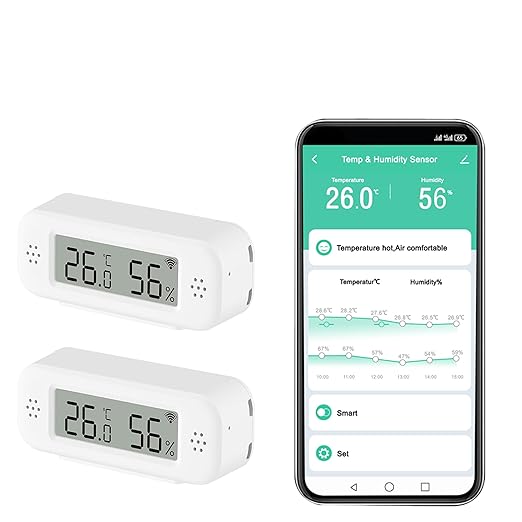 WiFi Thermometer Hygrometer Indoor: Smart Temperature Sensor, Digital Temperature Humidity Monitor with Smart App & Data Recording, Compatible with Alexa, for Bedroom Greenhouse Cellar (2 Pack)