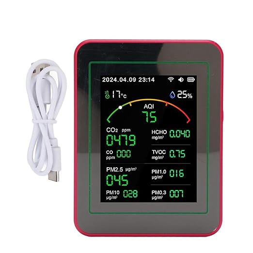 Air Quality Tester 15 in 1 Design 2.8 Inch HD Display CO2 TVOC HCHO PM2.5 Temperature Humidity Timer WiFi Air Quality Detector (Type 2)