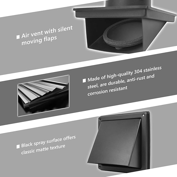 FRESH SPEED 4 Inch Black Dryer Vent Cover Outside Stainless Steel Wall Vent with Removable Cover and Insect Screen Mesh RAL9011