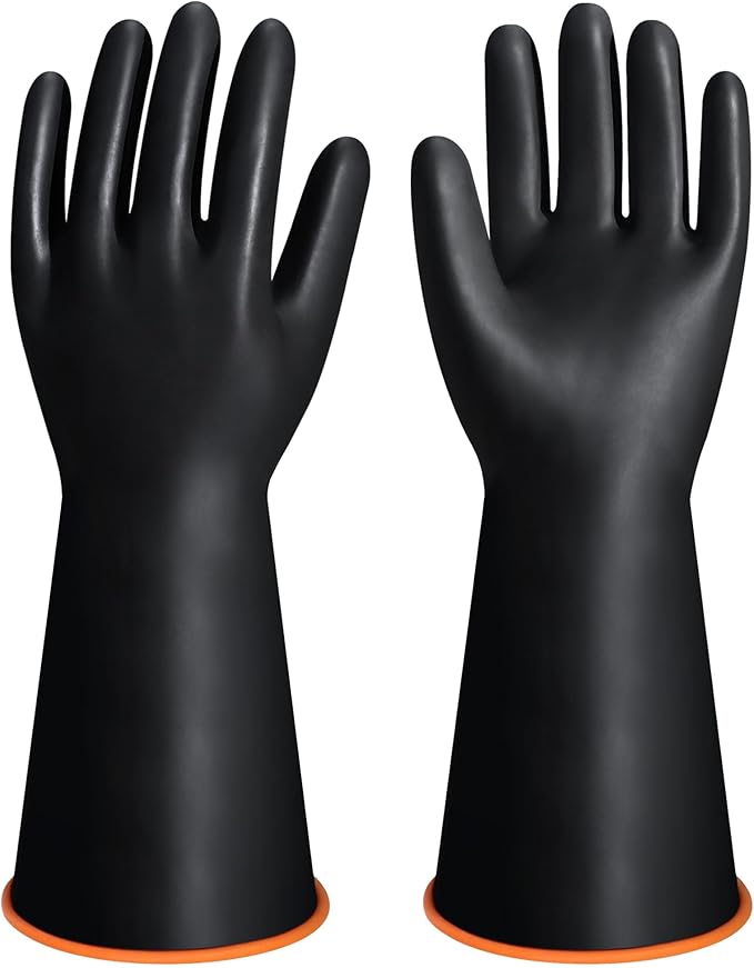 14" XL Size Latex Chemical Resistant Gloves, Reusable Heavy Duty Long Rubber Gloves Dishwashing Glove, Industrial Safety Gloves for Men, Forearm Protection Waterproof Resist Strong Acid, Alkali, Oil