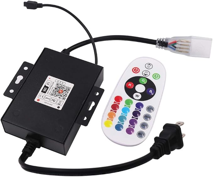 LED Controller, 1500W High-Voltage WiFi Color Changing RGB Controller with IR Remote and Music Time APP Control System for 328Ft/100m AC110-130V LED Tape Rope Strip Lights