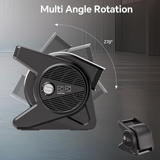 shinic 15" pivoting blower fan,portable pivoting blower fan with Reset Button for Floor & Carpet Drying,375 CFM, 3 Speeds Ideal for Office Garage Gym Home Use(Black)