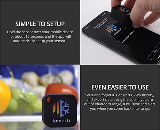(3) tempi.fi Mini Wireless Temperature and Humidity Sensors - Developed in The USA - 24/7 Data Logger with Alarm – Bluetooth Smart Thermometer and Hygrometer - Bluetooth Only - Not Wi-Fi