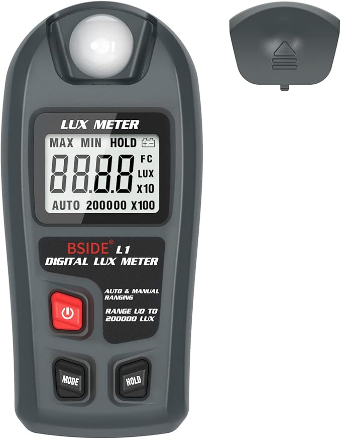 BSIDE Light Meter Digital Illuminance Meter 0.1-200,000 Luxmeter Environment Luminometer Photometer for Plants, Car Headlights, Home & Office LEDs Light Photography