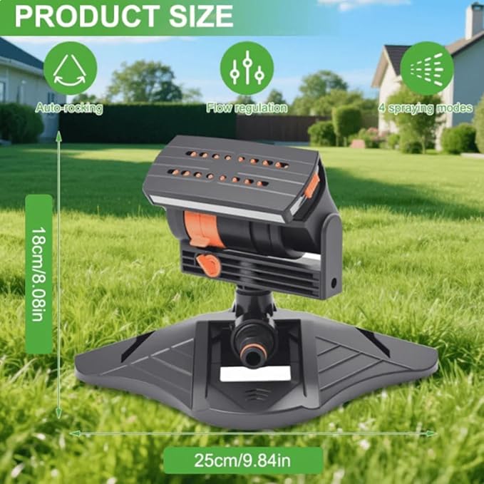 16-Nozzle Oscillating Sprinkler with Dual-Zone Sprinkler Water Timer, 360° 16-Hole Automatic Rocking Sprinkler, Turbo Orbit Mist Sprinklers System for Garden (Standard, with Single-Zone Timer)