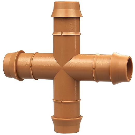 Drip Irrigation Fittings Barbed Cross Tee for 1/2" Irrigation Tubing(0.600" ID), 16 Pieces Barbed 4 Way Connectors, Drip Line 4 Way Couplings for Drip Sprinkler Garden Lawn Systems