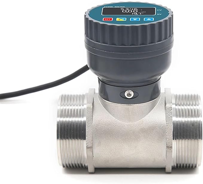 Flow Sensor RS485 Electronic Digital Display Flowmeter Stainless Steel Male/Female Thread Smart LCD Electronic Flow Meter Water Flow Sensor(DN15,Female thread)