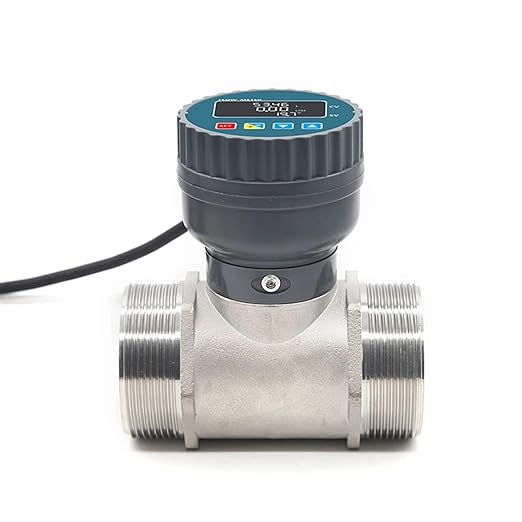 RS485 Electronic Digital Display Flowmeter Stainless Steel Male/Female Thread Smart LCD Electronic Flow Meter Water Flow Sensor(DN50,Male Thread)