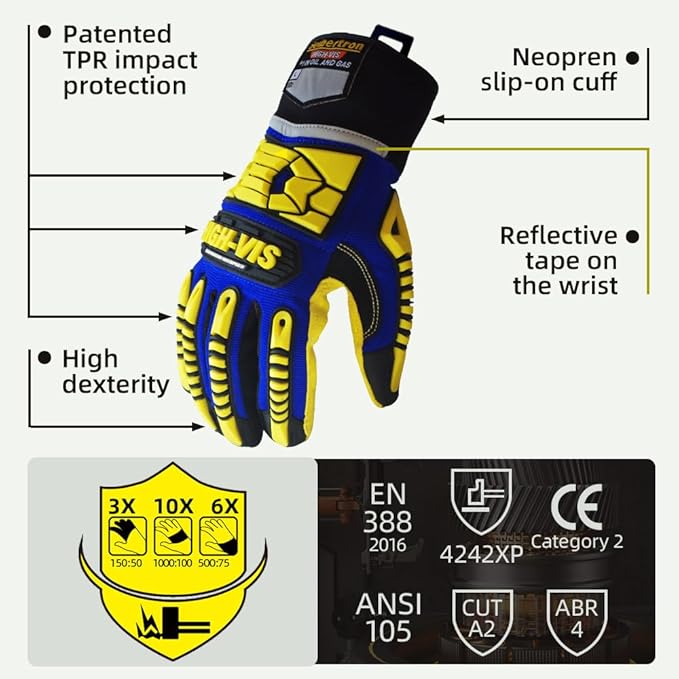 Seibertron High-Vis Series Cut Resistant Reducing Anti-Impact Mechanics Heavy Duty Safety Rescue Oil and Gas Gloves