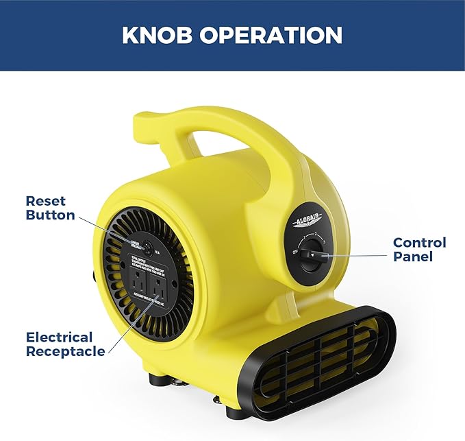 ALORAIR 600 CFM Air Mover Blower Fan for Industrial, Workshop, and Home Use - 3 Speeds, 5 Adjustable Angles and Daisy Chain - Ideal for Water Damage Restoration and Plumbing - GF600A Yellow